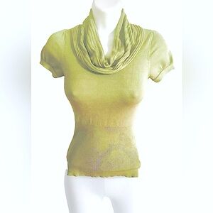 💞POOF💞 FITTED COWL-NECK SHORT PUFF CAP SLEEVE PULLOVER SEXY SWEATER EUC💕